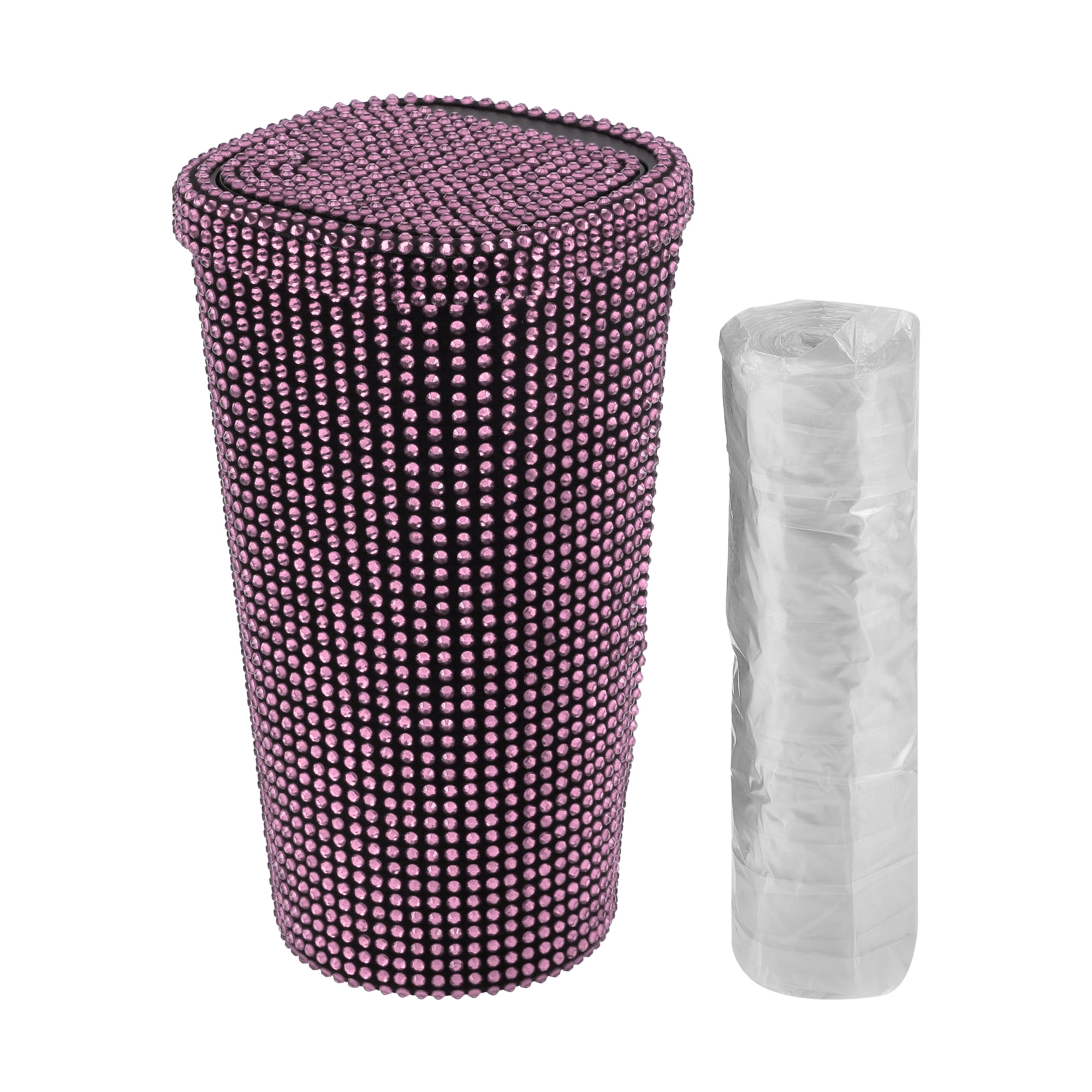 Unique Bargains Car Trash Can Bin Rhinestones Portable 3.5x3.5x6.3in Pink