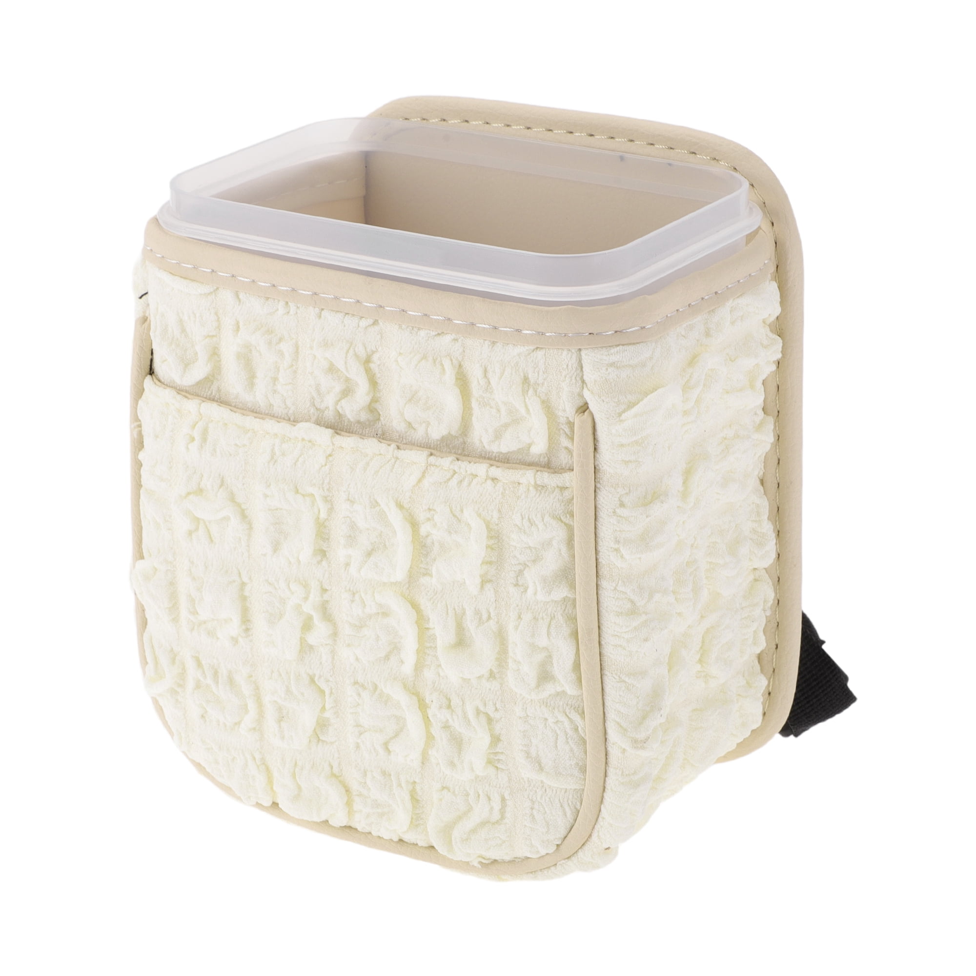 Unique Bargains Car Trash Can Hanging 5.9x4.3x7.5in Bin Fabric 1 Pcs Beige White