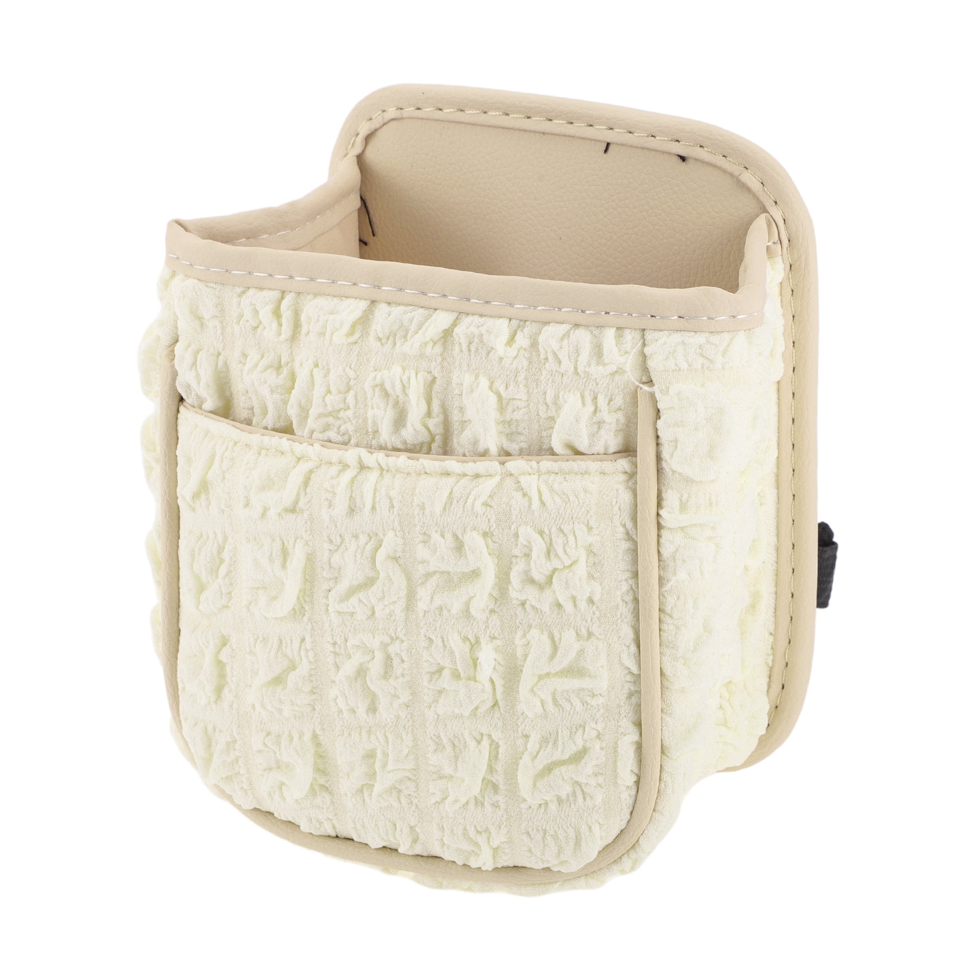 Unique Bargains Car Trash Can Hanging 6.3x3.9x7.1in Bin Fabric 1 Pcs Beige White