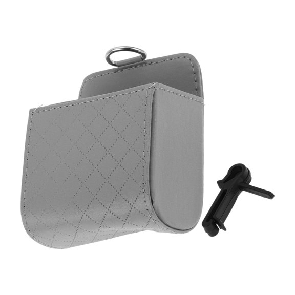 Unique Bargains Car Trash Can Hanging Car Air Vent Faux Leather Trash Bin 1 Pc Gray