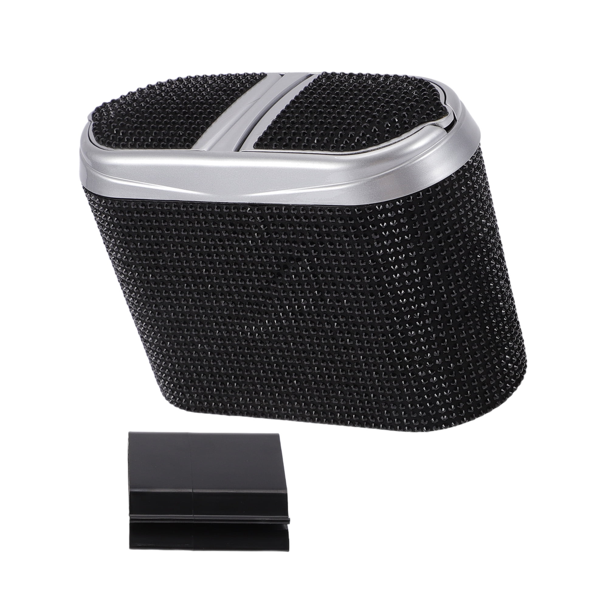 Idain Sparkly Rhinestone Car Trash Can With Lid - Hanging Garbage Bin For Car, Office, Or Home (Black)