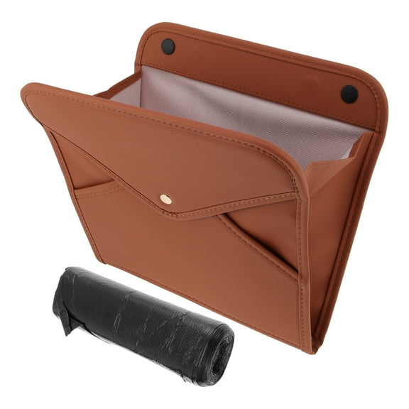 Unique Bargains Car Trash Can Trash Bag Durable Front Seat Back Row Faux Leather Trash Bin Orange 1 Set