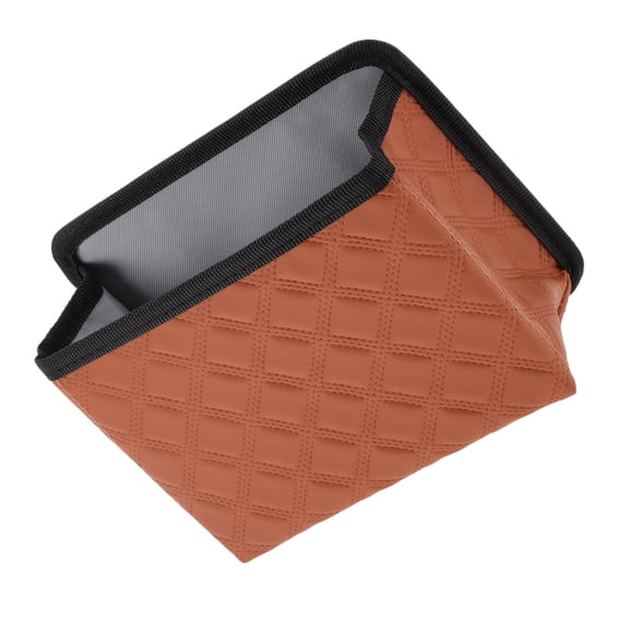 Unique Bargains Car Trash Can With Hook Hanging Car Door Faux Leather Trash Bin 1 Pc Brown