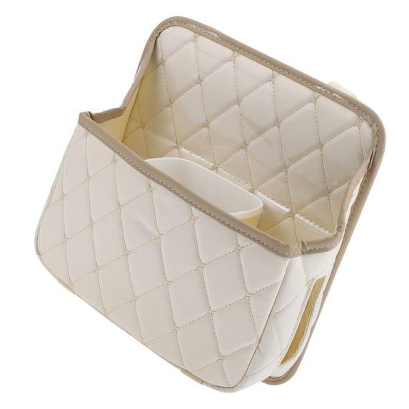 Unique Bargains Car Trash Can w/ Barrel Foldable Portable Front Rear Seat Trash Bin 1 Pc Beige