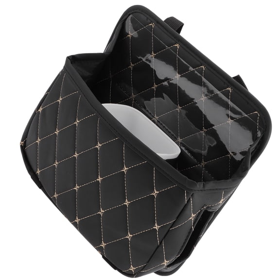 Unique Bargains Car Trash Can w/ Barrel Foldable Portable Front Rear Seat Trash Bin 1 Pc Black