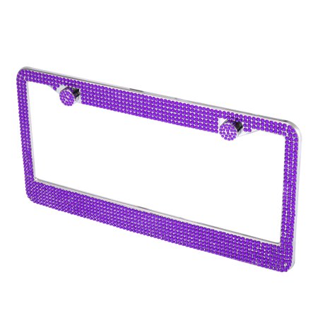 Unique Bargains Car Truck SUV Front Rear License Plate Frame Bracket Dark Purple Stainless Steel Rhinestones