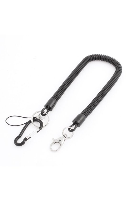 Carabiner Hook  Stretchy Coil Keyring Key Chain w Lobster Clasp Black