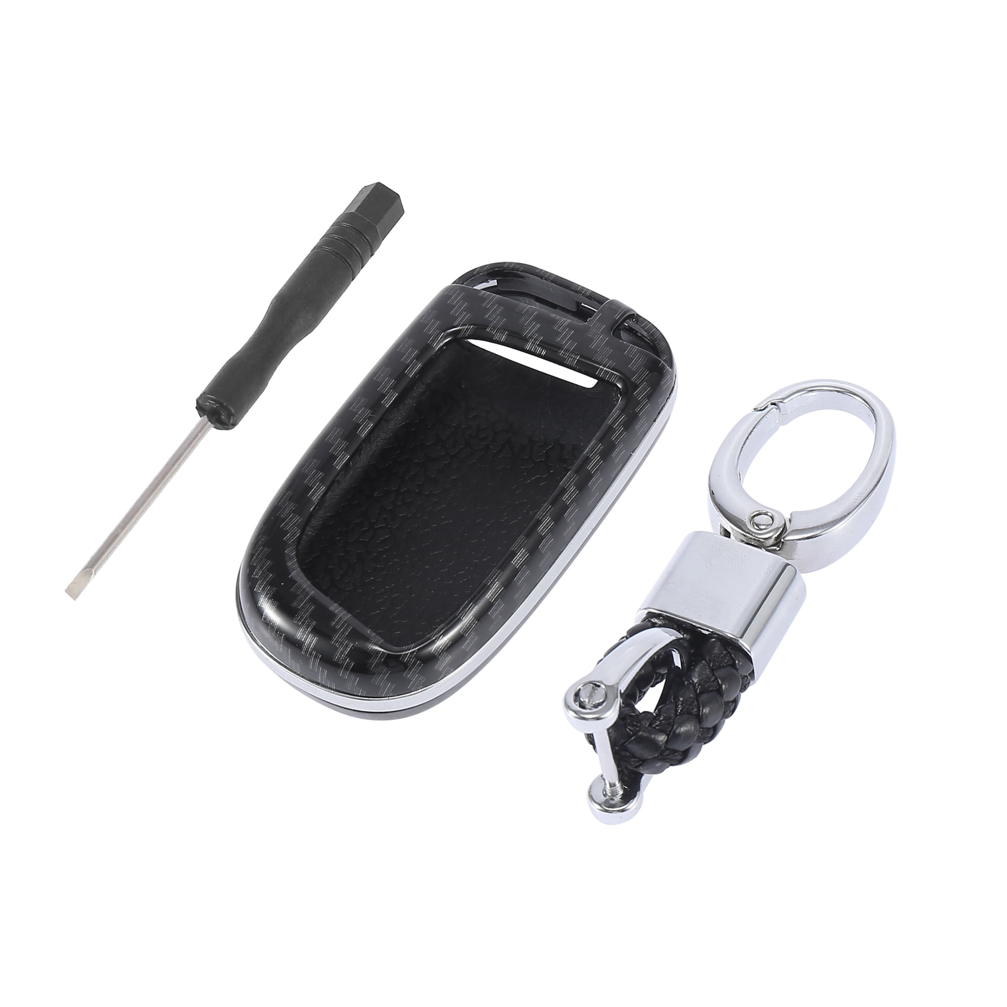 Unique Bargains Carbon Fiber Pattern Remote Key Fob Chain Cover Case Ring Set for Jeep