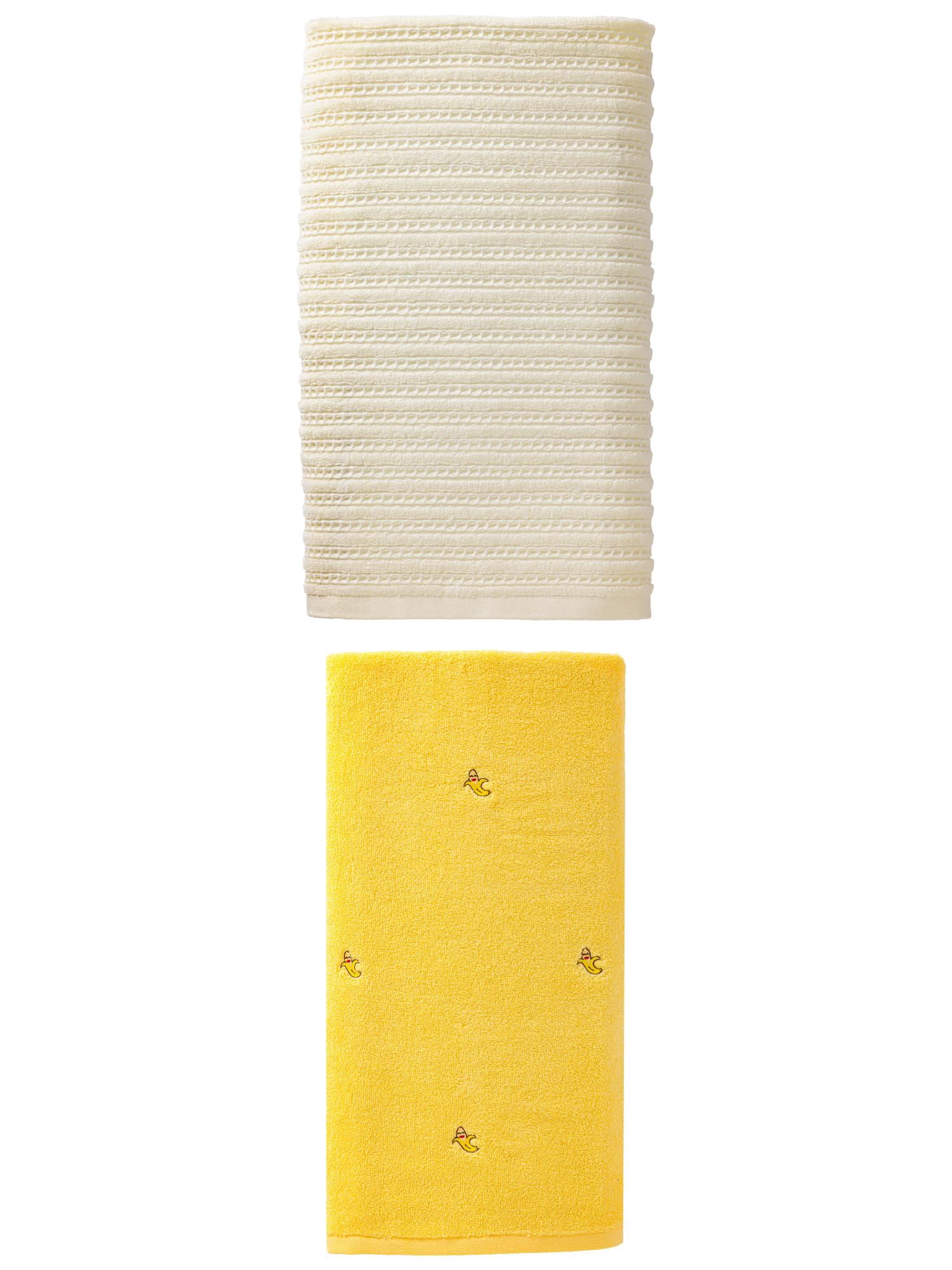 Unique Bargains Cartoon Bath Towel 2 Pack Banana Yellow/White 55" x 28"