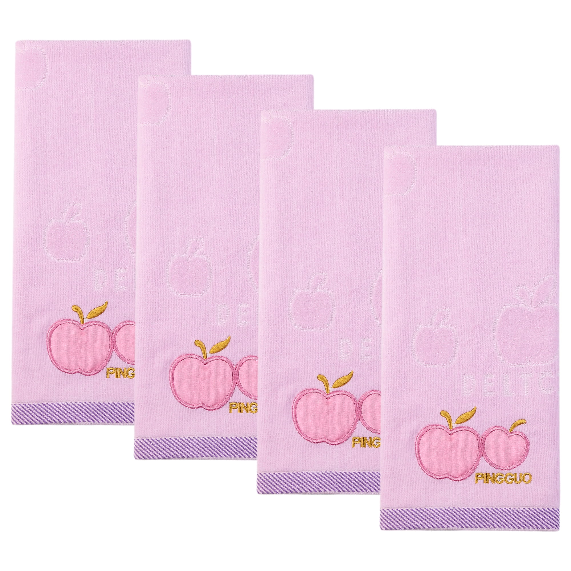 Unique Bargains Cartoon Embroidered 29" x 13" Soft Absorbent Hand Towels Pink 4pk