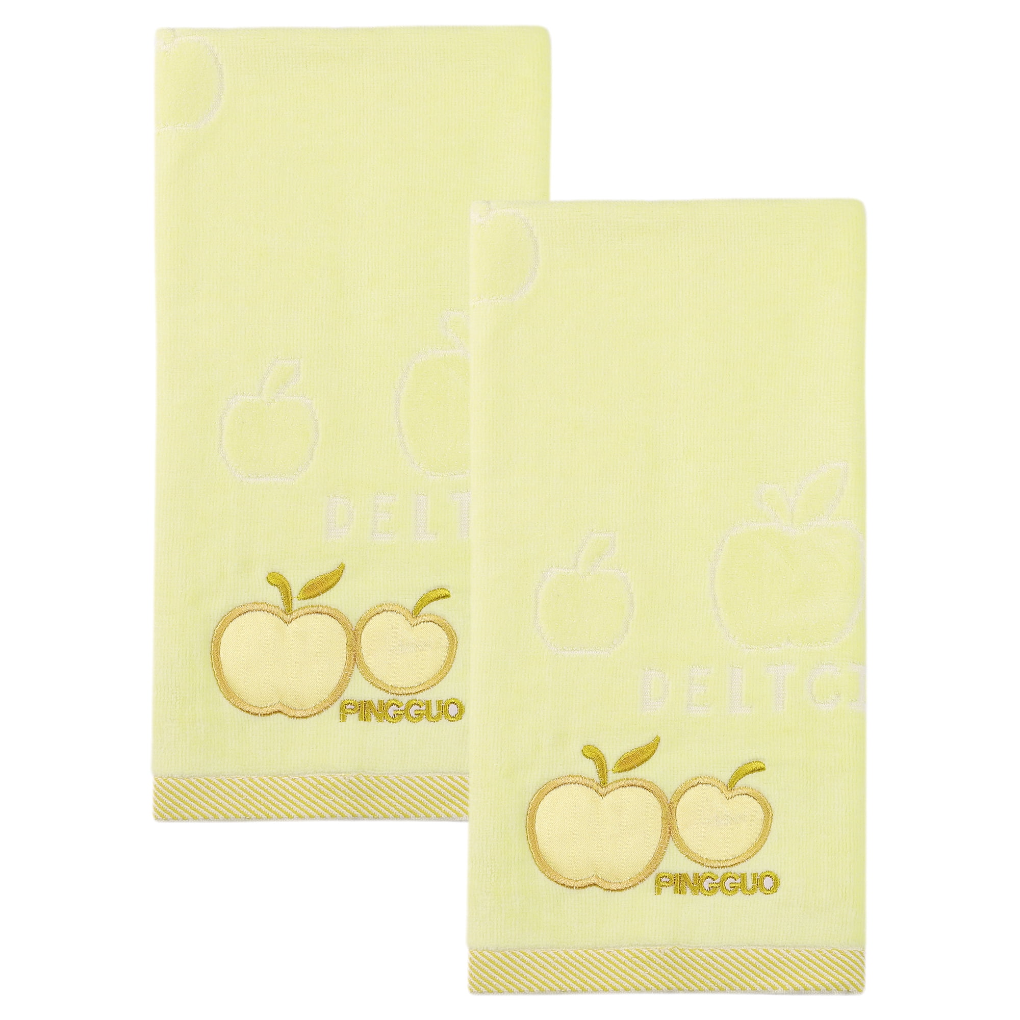 Unique Bargains Cartoon Embroidered 29" x 13" Soft Absorbent Hand Towels Yellow 2pk