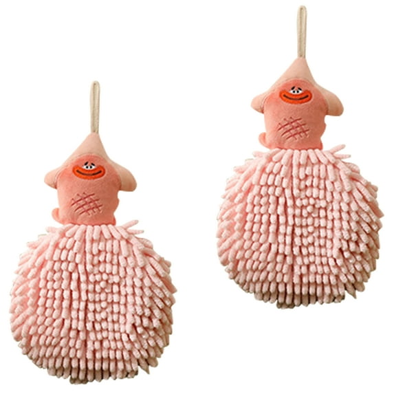 Unique Bargains Cartoon Fuzzy Ball Hand Towels Quick Dry Pink 2-Piece