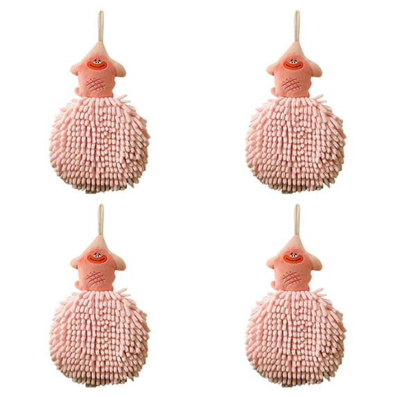 Unique Bargains Cartoon Fuzzy Ball Hand Towels Quick Dry Pink 4-Piece