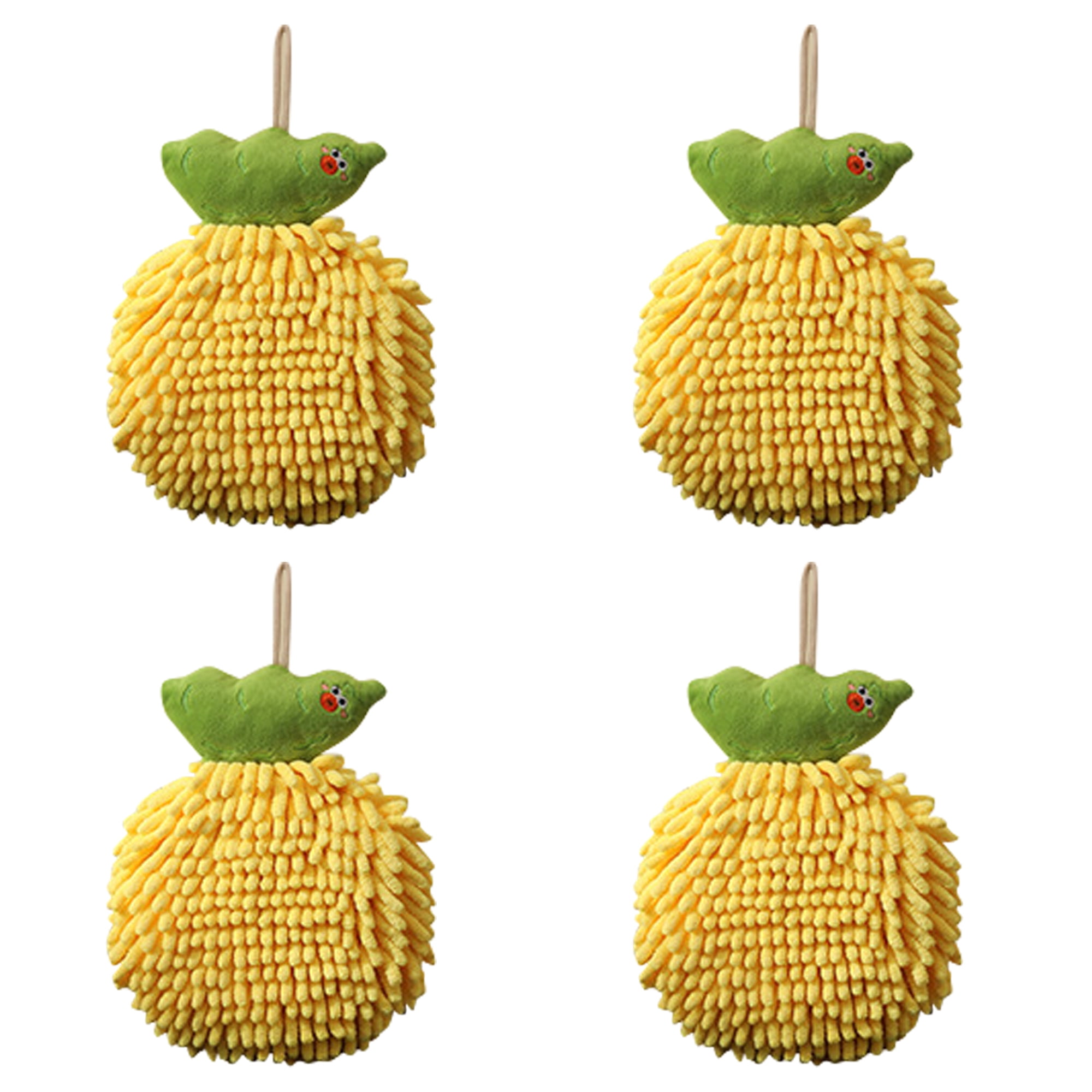Unique Bargains Cartoon Fuzzy Ball Hand Towels Quick Dry Yellow 4-Piece
