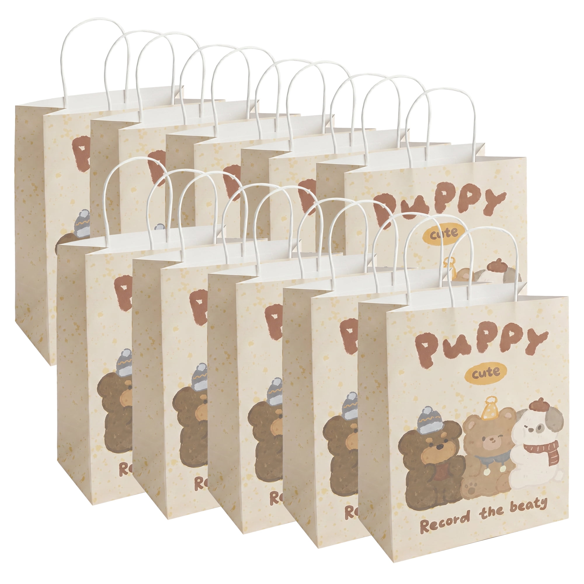 Unique Bargains Cartoon Gift Bags with Handles for Occasions Beige 8.3" x 4.3" x 10.6"