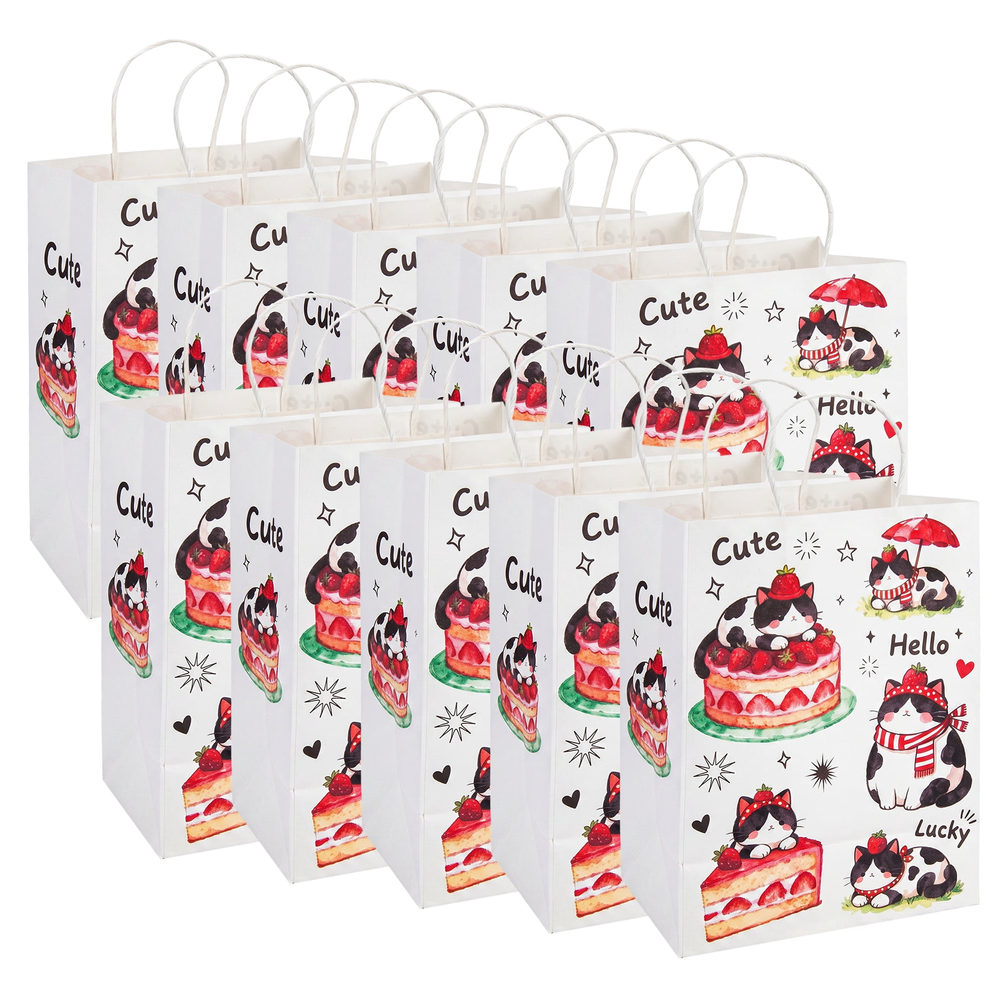Unique Bargains Cartoon Gift Bags with Handles for Occasions Red Cat 8.3" x 4.3" x 10.6"