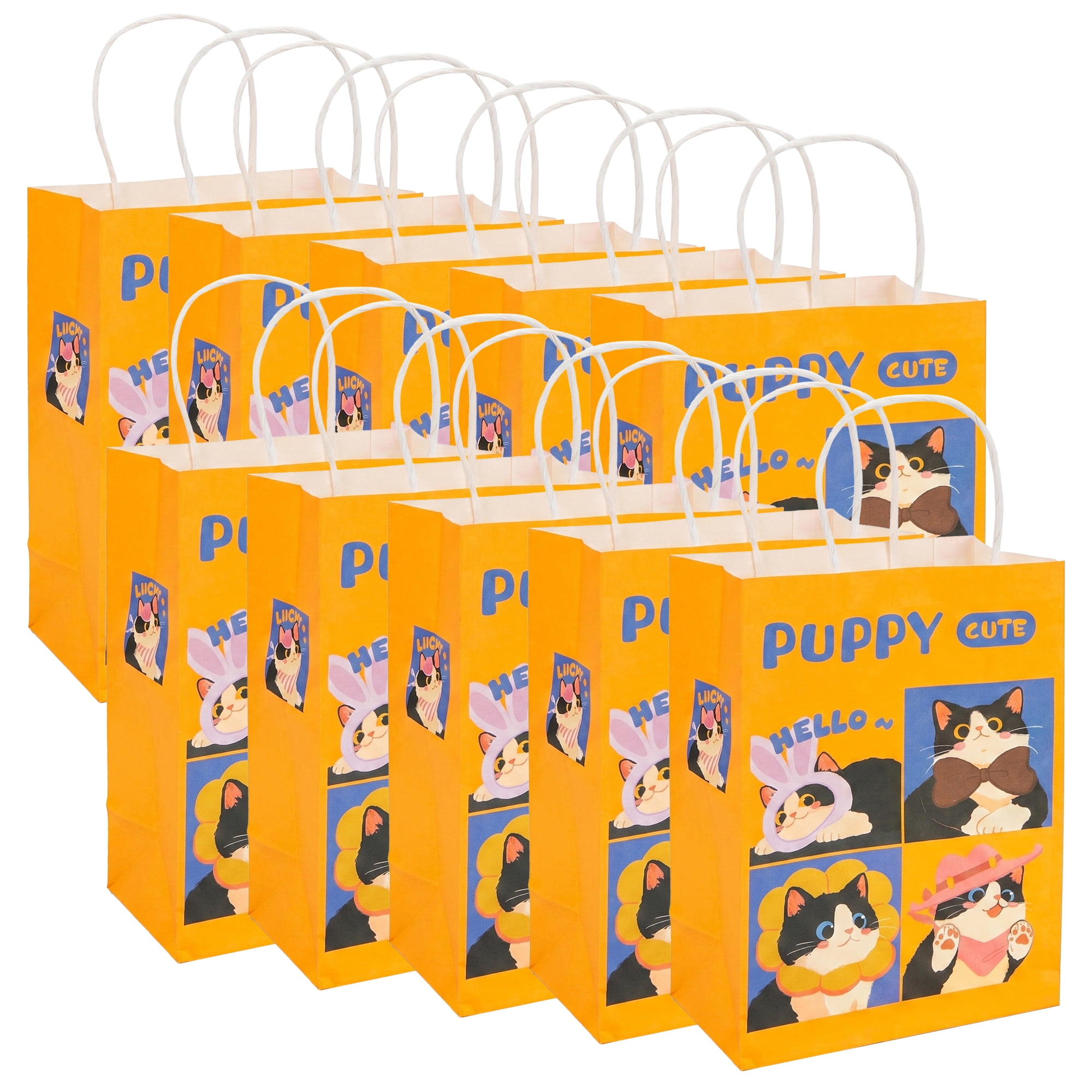 Unique Bargains Cartoon Gift Bags with Handles for Occasions Yellow Cat 5.9" x 3.1" x 8.3"