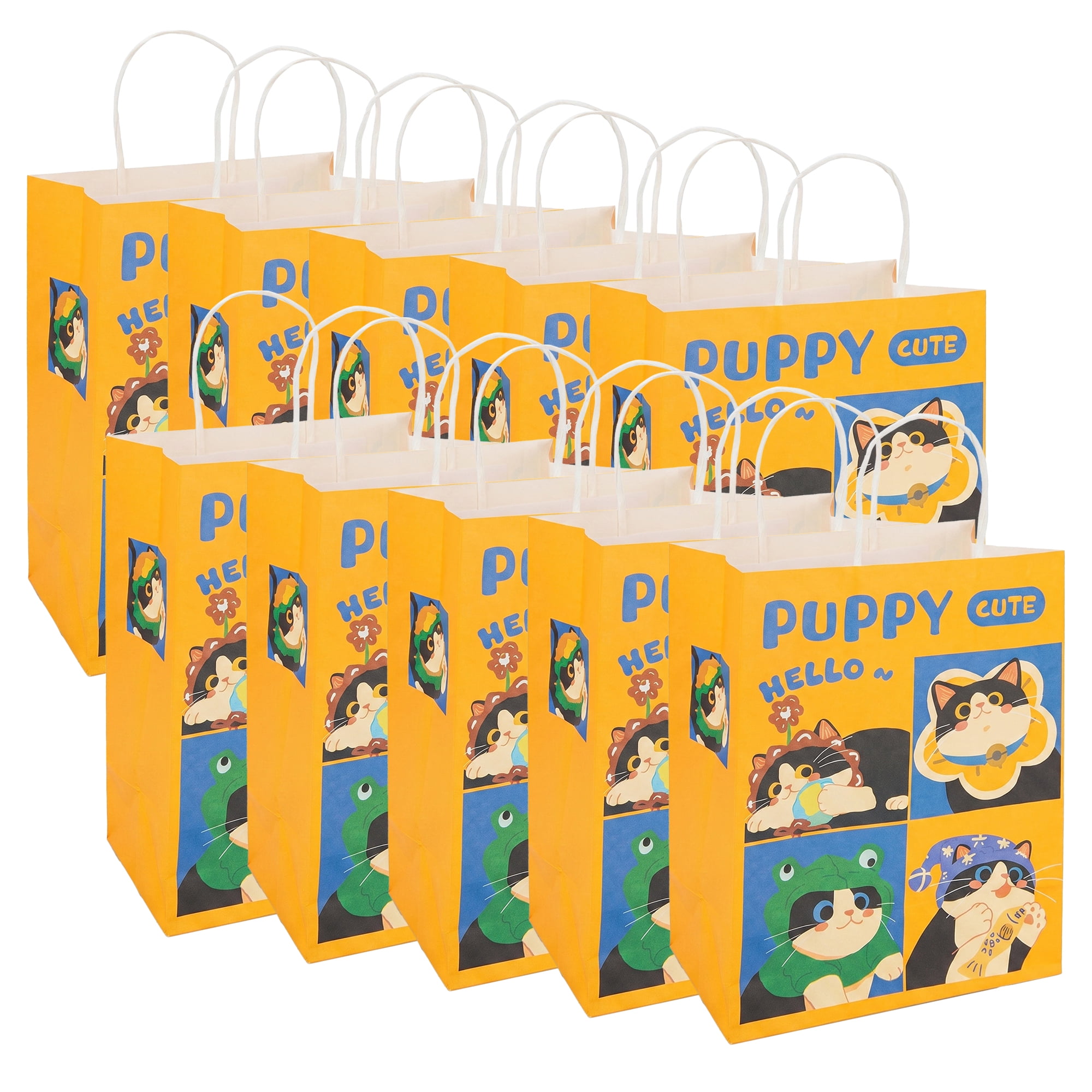 Unique Bargains Cartoon Gift Bags with Handles for Occasions Yellow Cat 8.3"x 4.3" x 10.6"