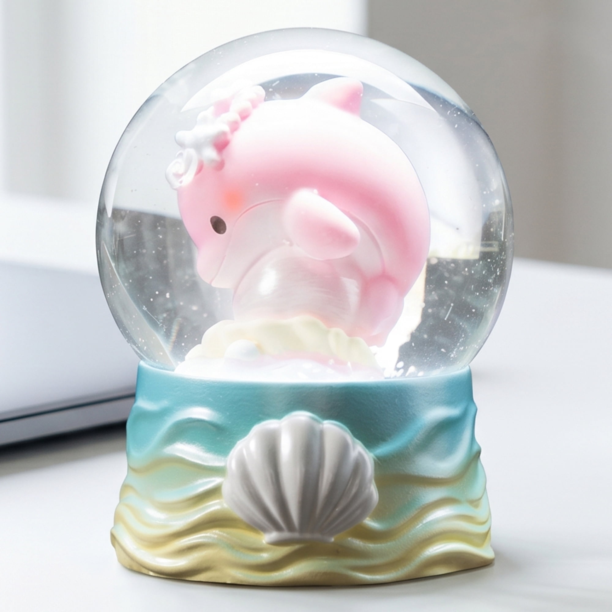 Unique Bargains Cartoon Light Up Crystal Ball Mini Resin Figurine Snow Globe Blue Green