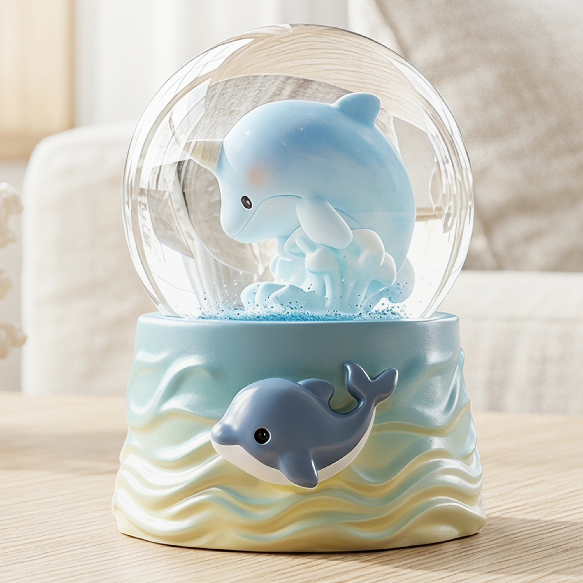 Unique Bargains Cartoon Light Up Crystal Ball Mini Resin Figurine Snow Globe Blue Style A