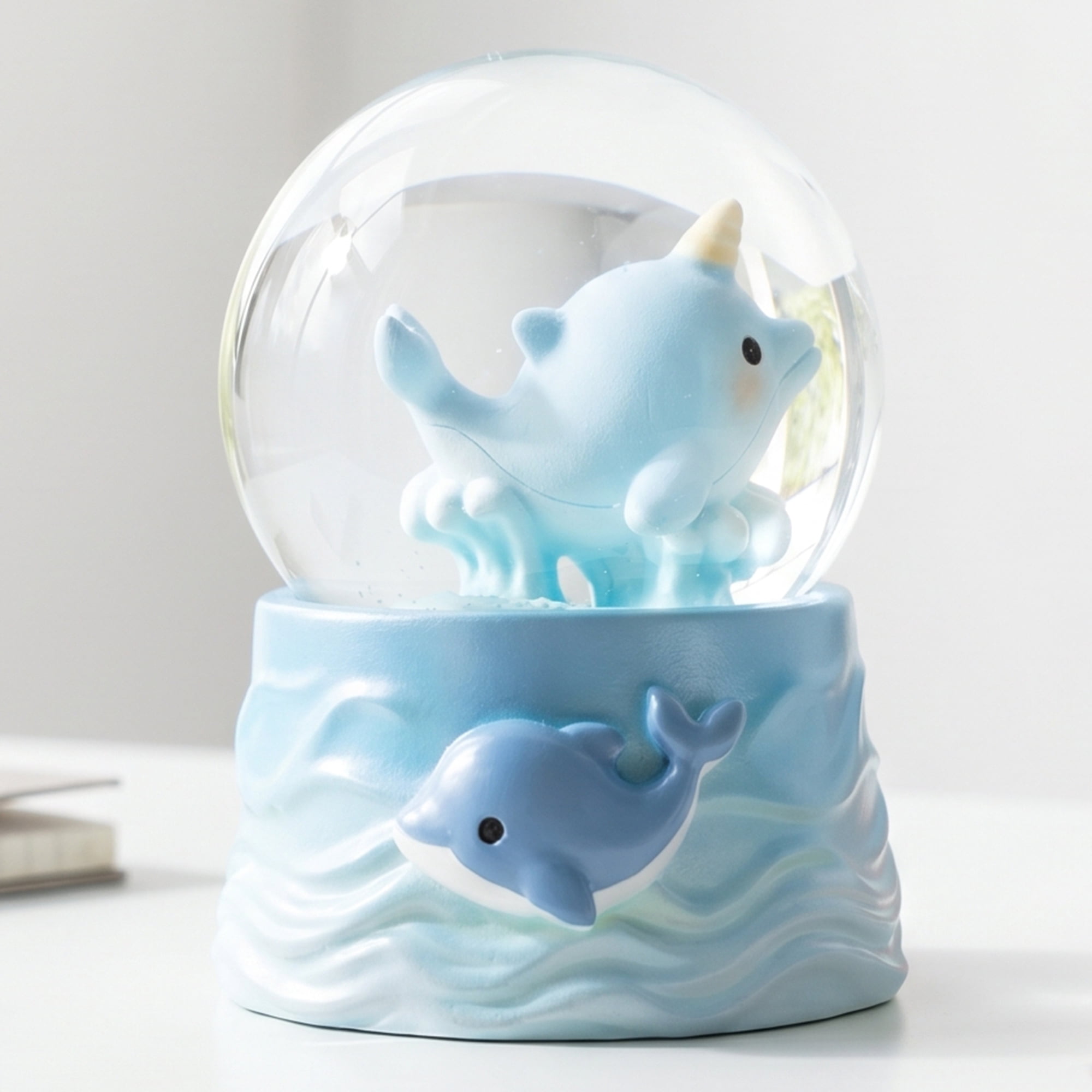 Unique Bargains Cartoon Light Up Crystal Ball Mini Resin Figurine Snow Globe Blue Style B