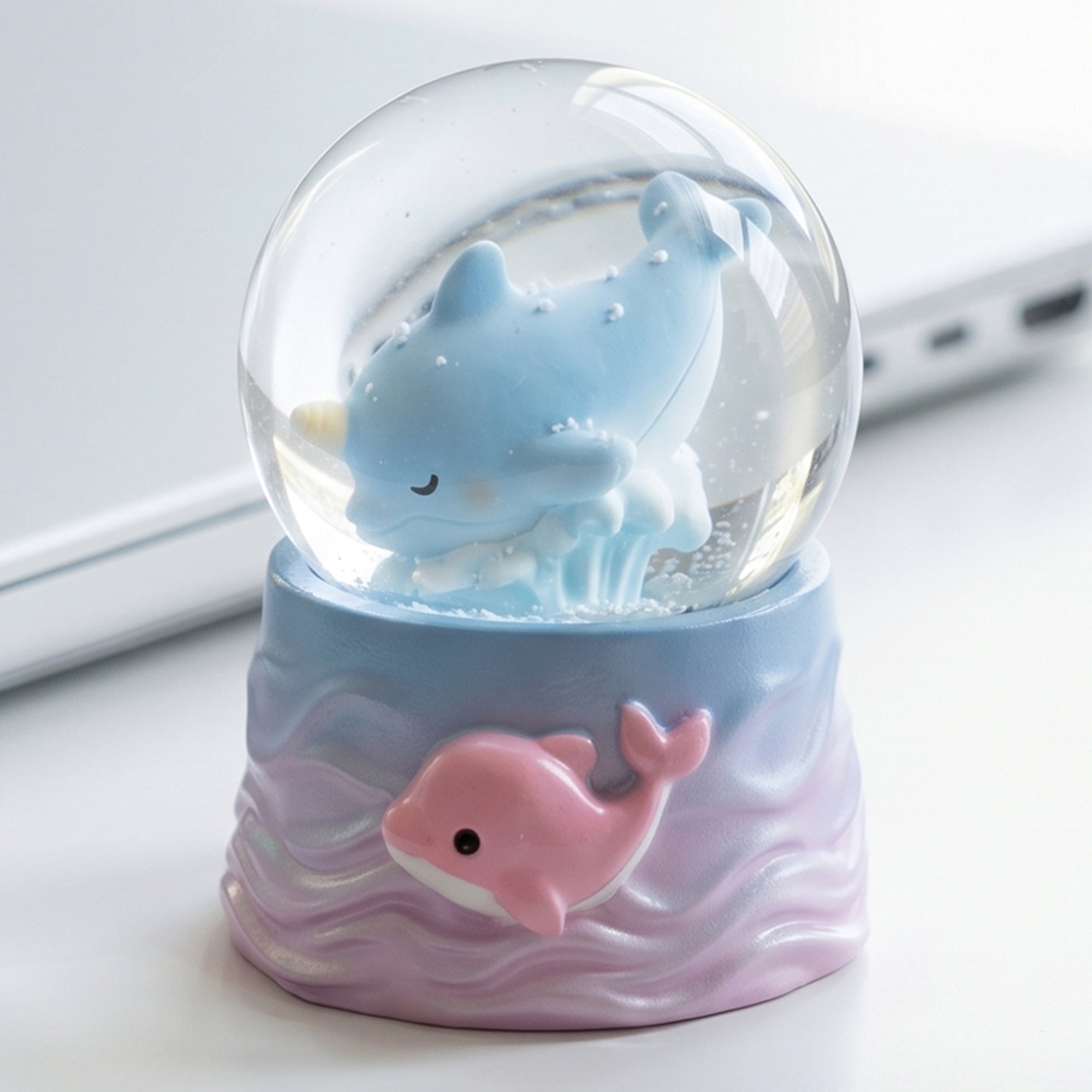 Unique Bargains Cartoon Light Up Crystal Ball Mini Resin Figurine Snow Globe Pink Style B