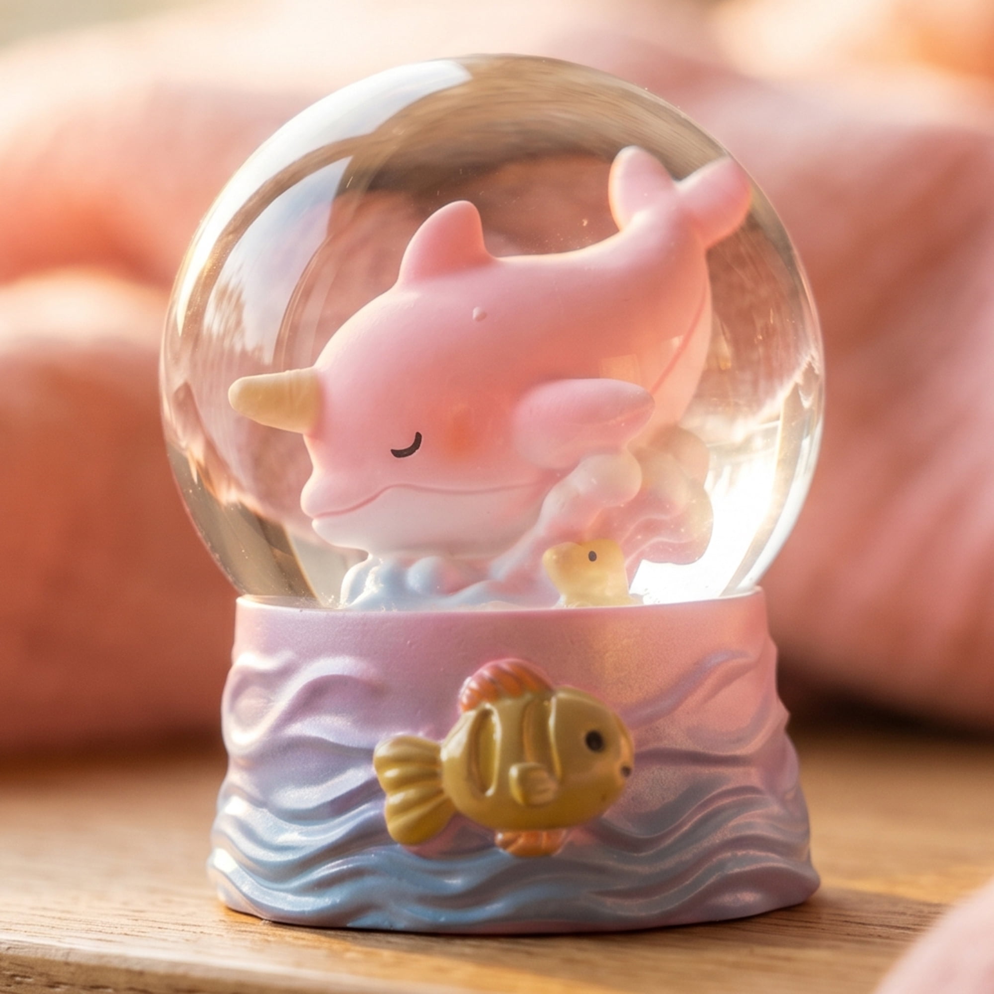 Unique Bargains Cartoon Light Up Crystal Ball Mini Resin Figurine Snow Globe Pink Style C