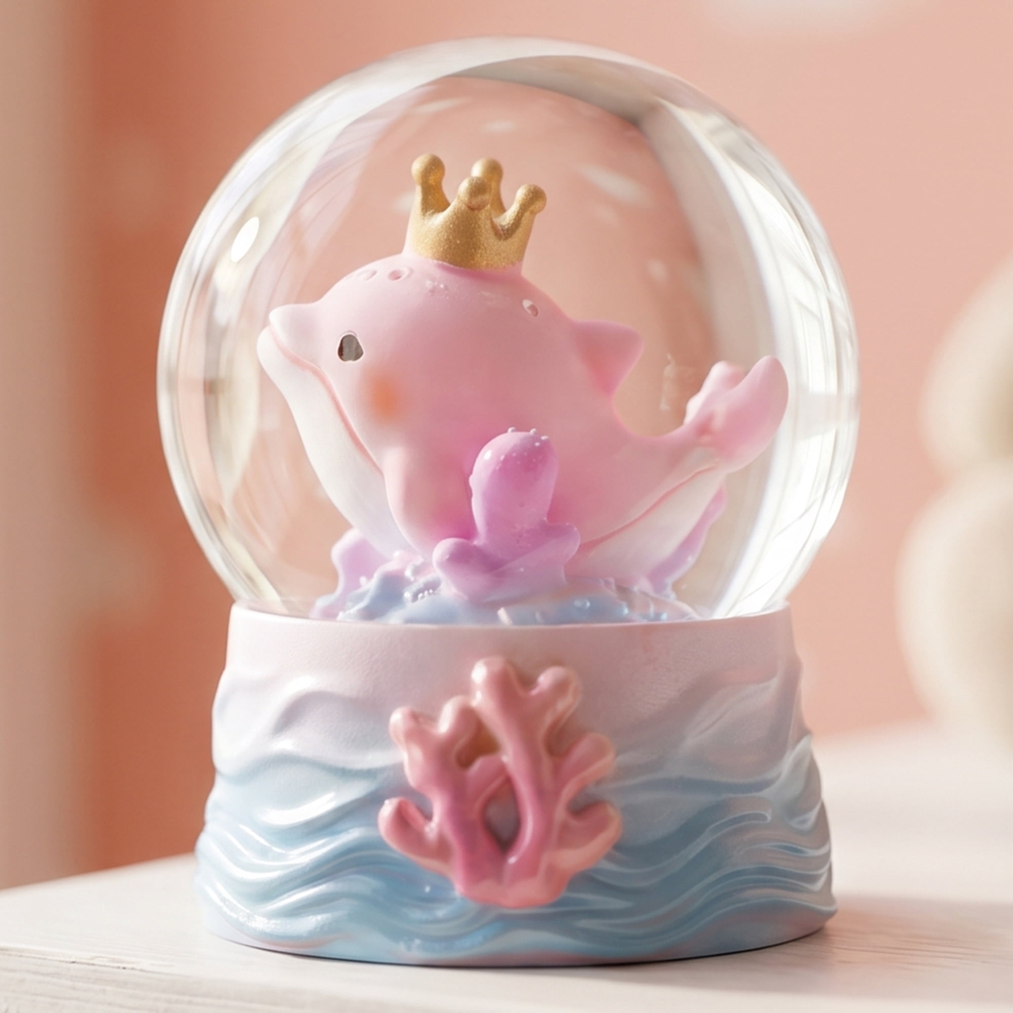 Unique Bargains Cartoon Light Up Crystal Ball Mini Resin Figurine Snow Globe Pink Style D