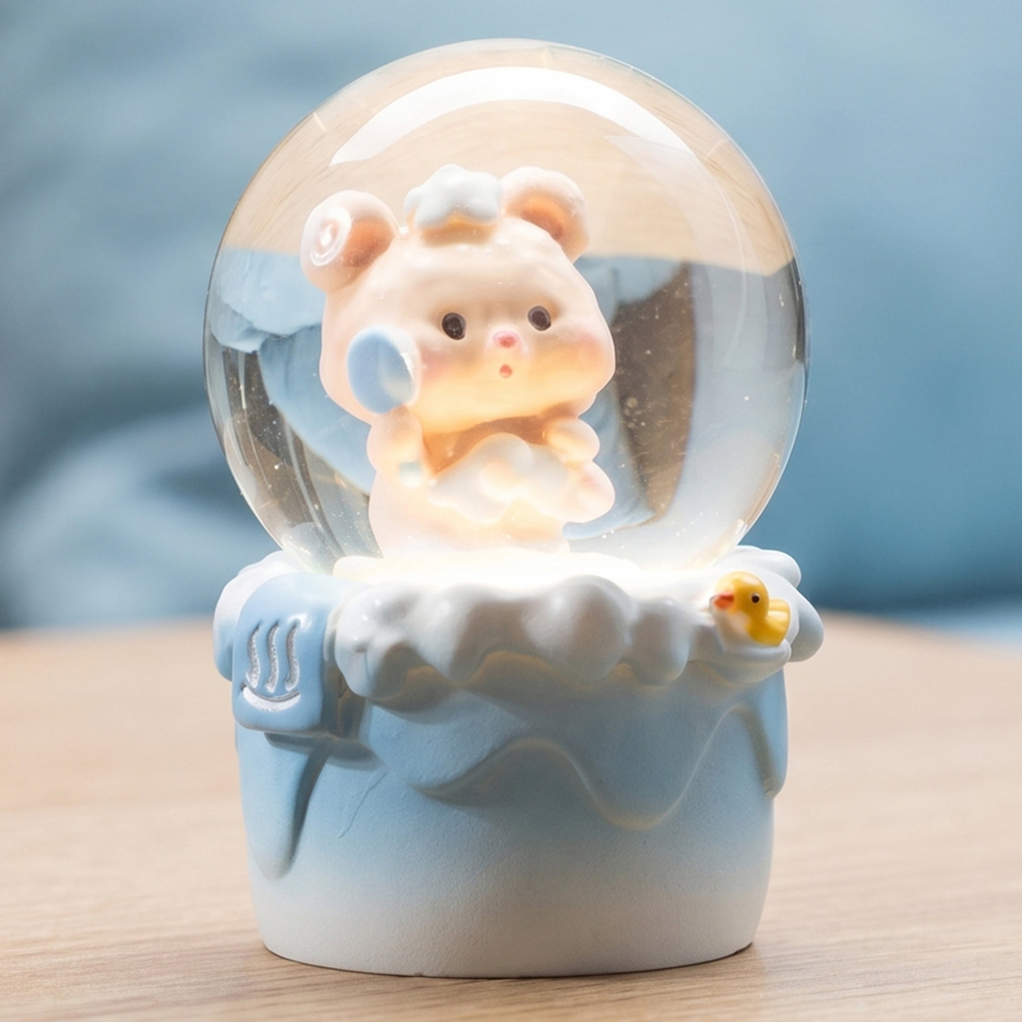 Unique Bargains Cartoon Light Up Crystal Ball Mini Resin Snow Globe LED Sphere Blue