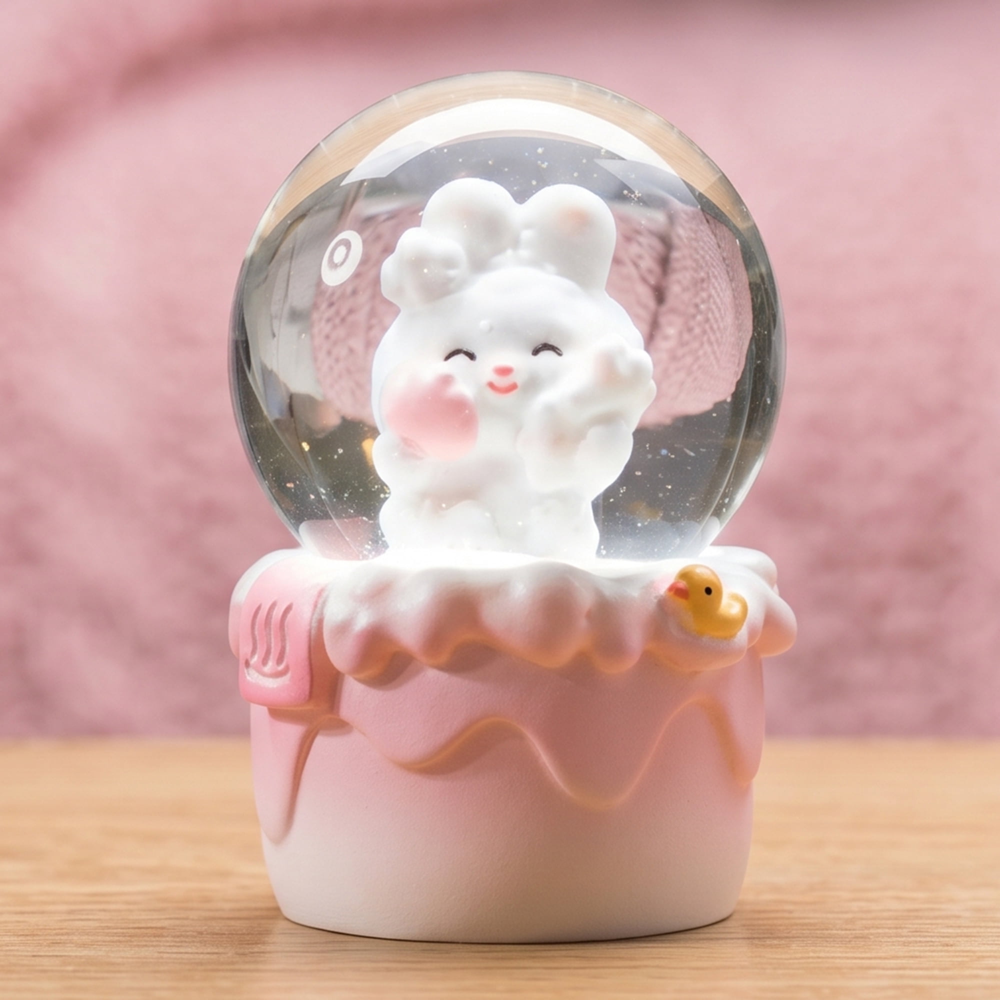 Unique Bargains Cartoon Light Up Crystal Ball Mini Resin Snow Globe LED Sphere Pink