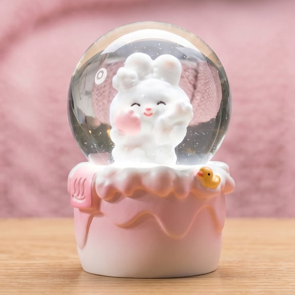 Unique Bargains Cartoon Light Up Crystal Ball Mini Resin Snow Globe LED Sphere Pink