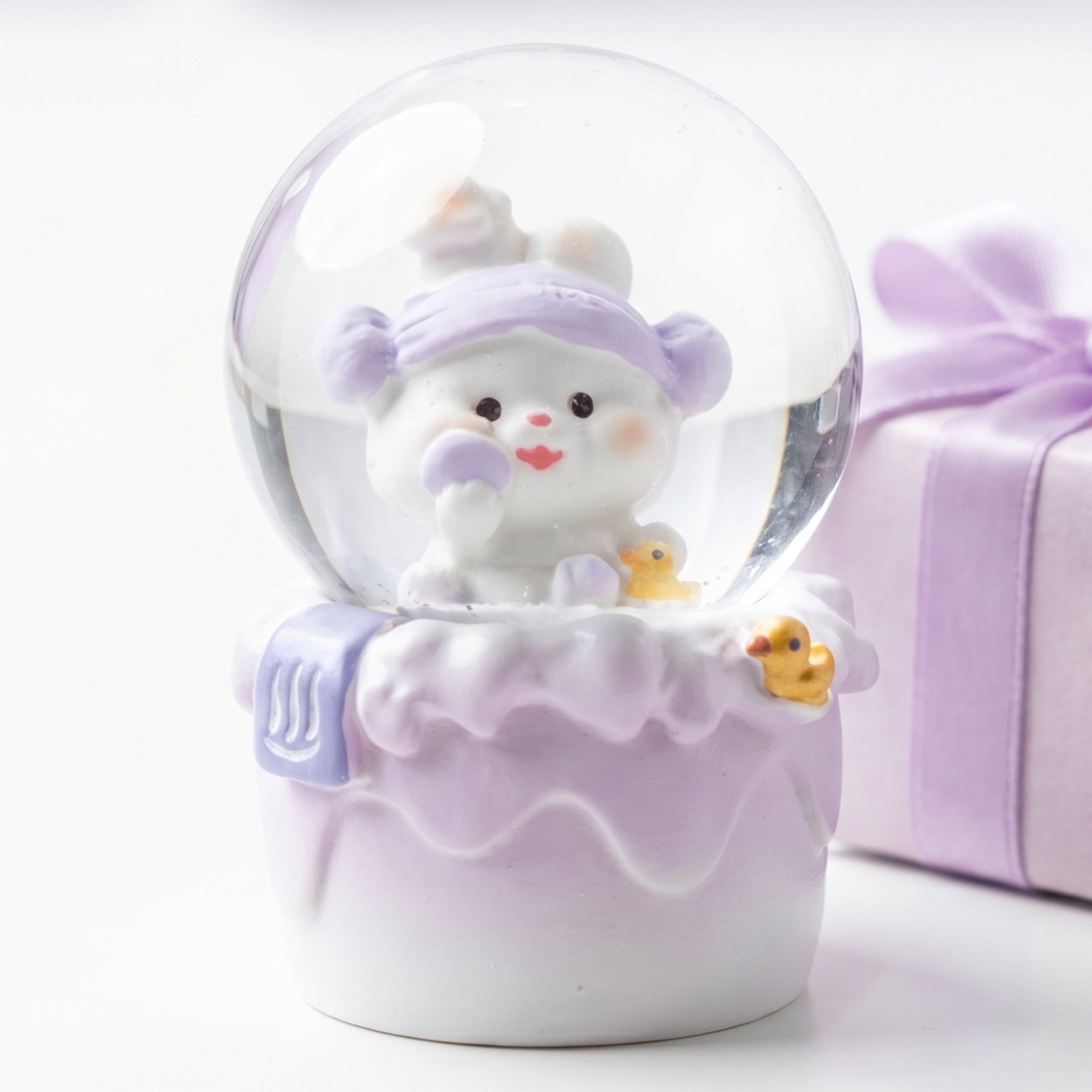 Unique Bargains Cartoon Light Up Crystal Ball Mini Resin Snow Globe LED Sphere Purple
