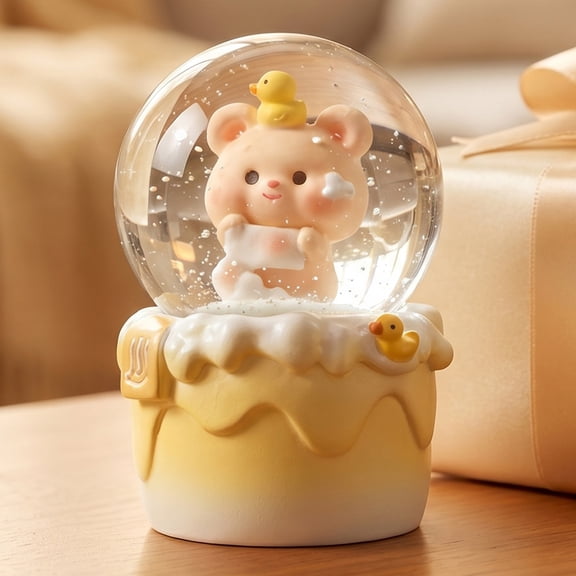 Unique Bargains Cartoon Light Up Crystal Ball Mini Resin Snow Globe LED Sphere Yellow