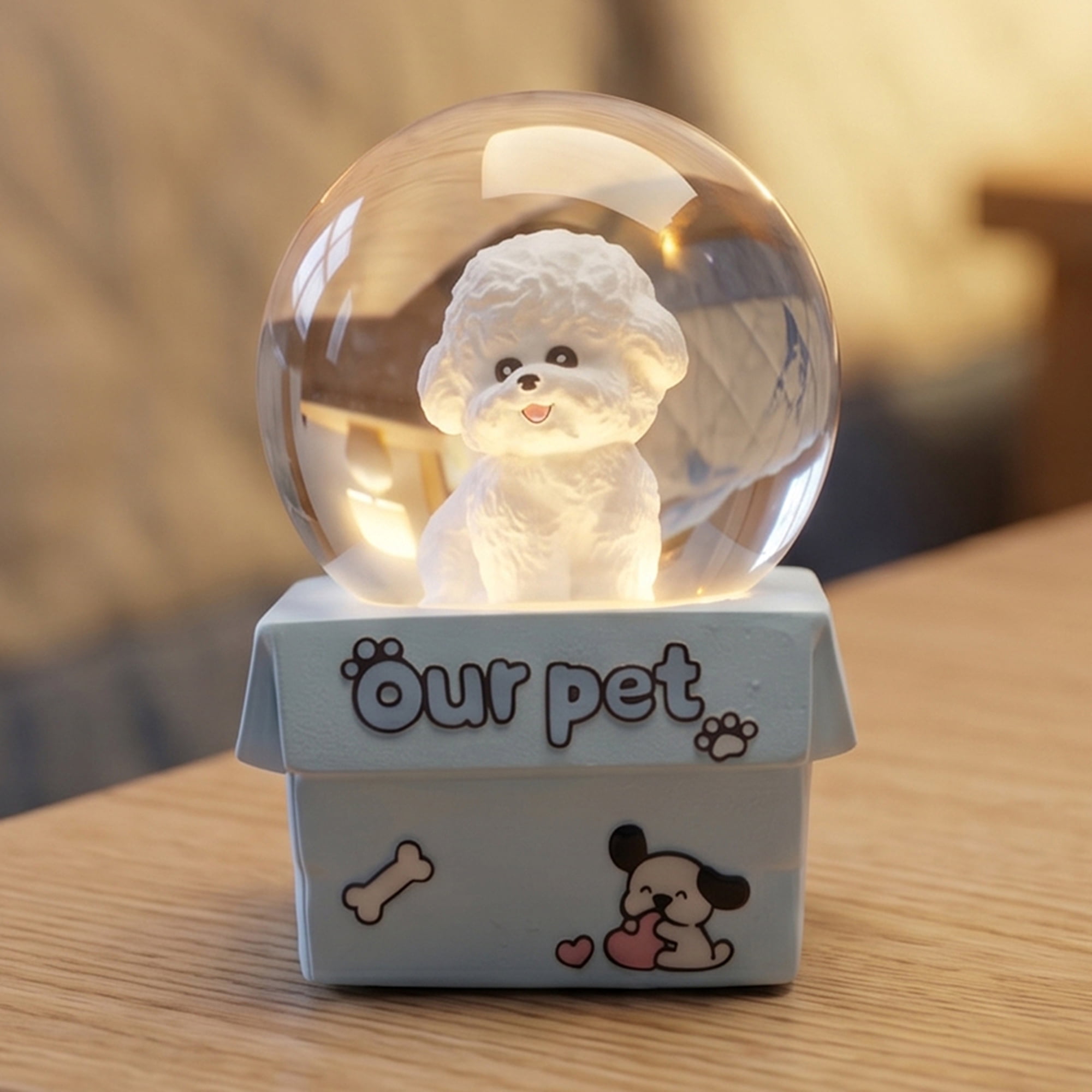 Unique Bargains Cartoon Light Up Crystal Ball Resin Snow Globe Figurine Desktop Blue
