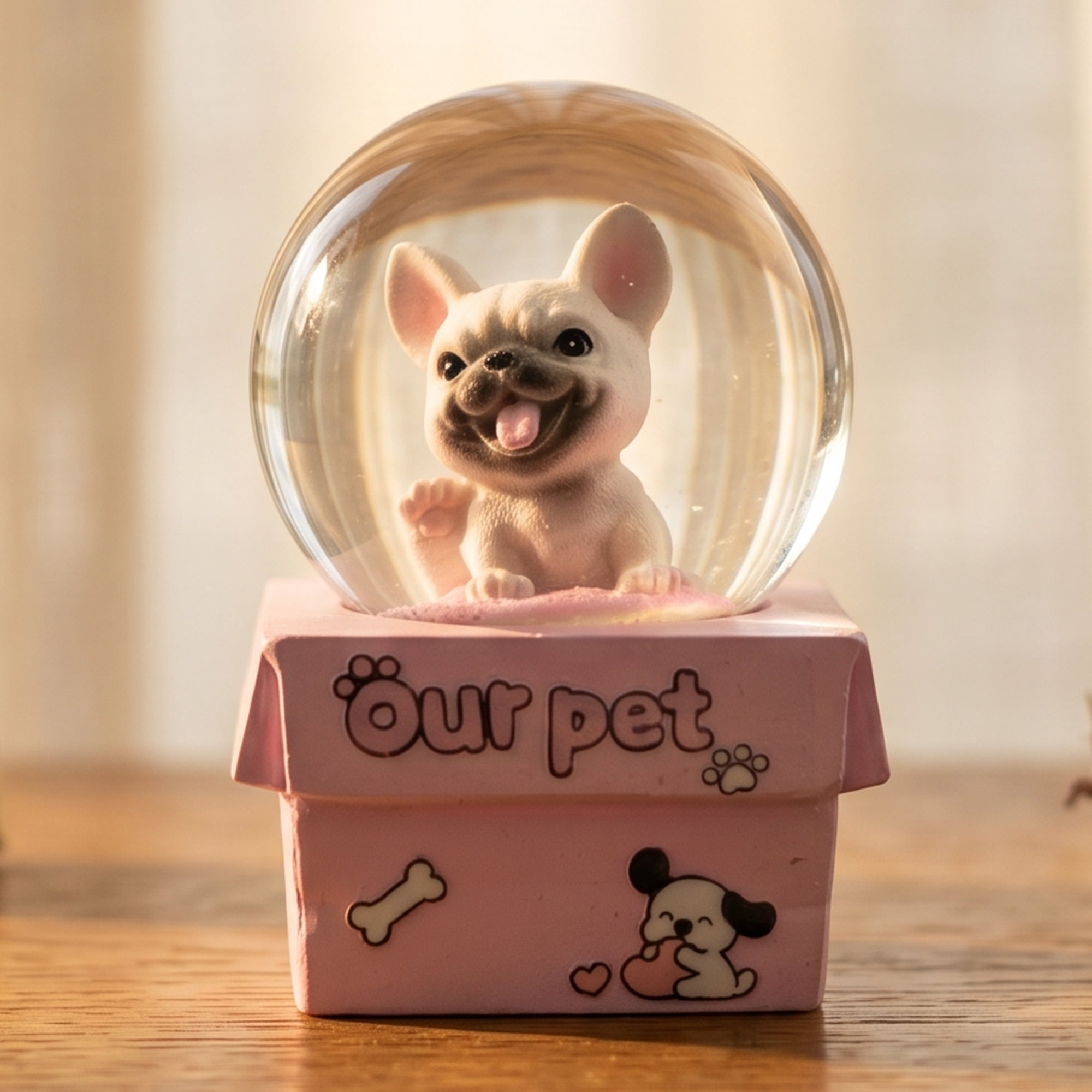 Unique Bargains Cartoon Light Up Crystal Ball Resin Snow Globe Figurine Desktop Pink