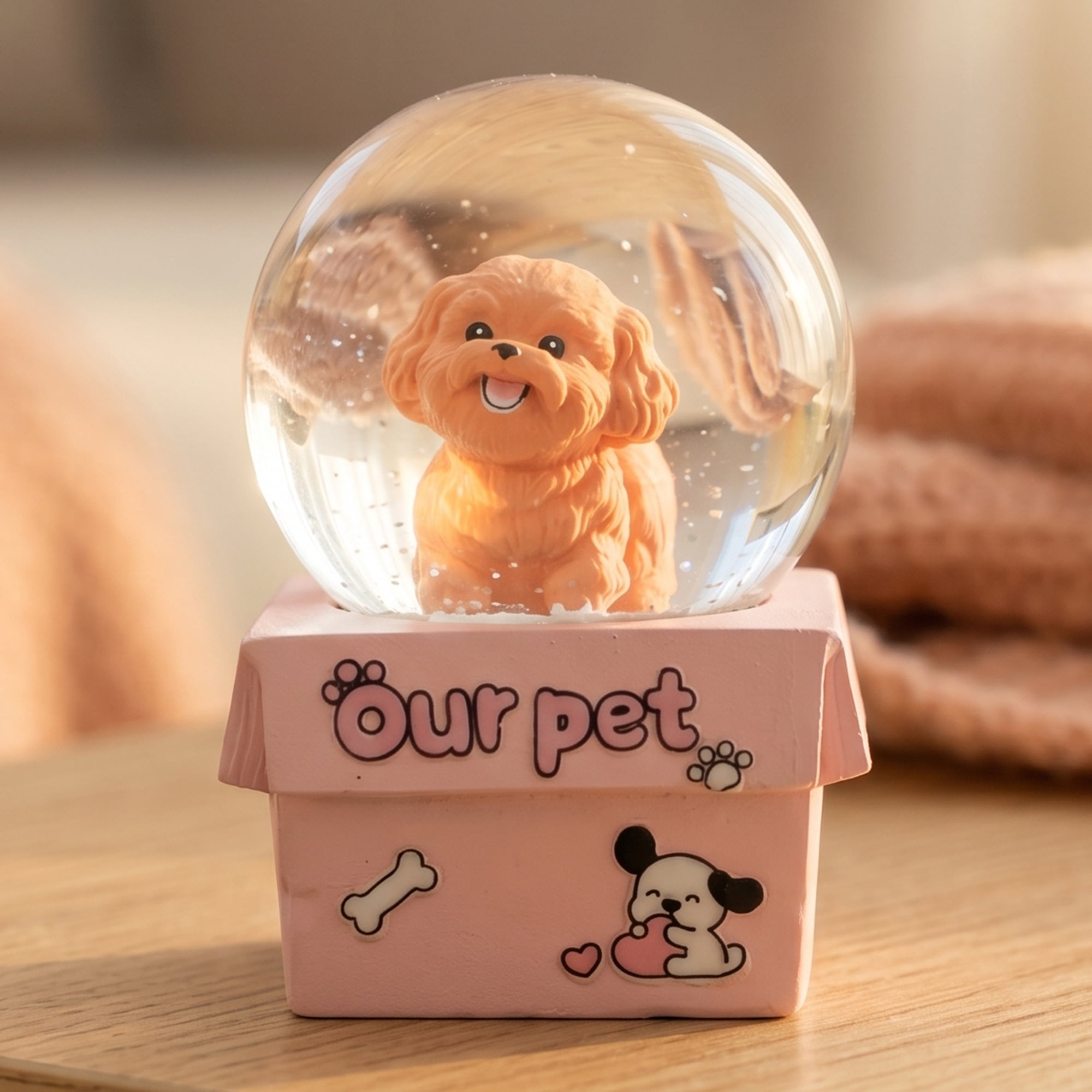 Unique Bargains Cartoon Light Up Crystal Ball Resin Snow Globe Figurine Desktop Red