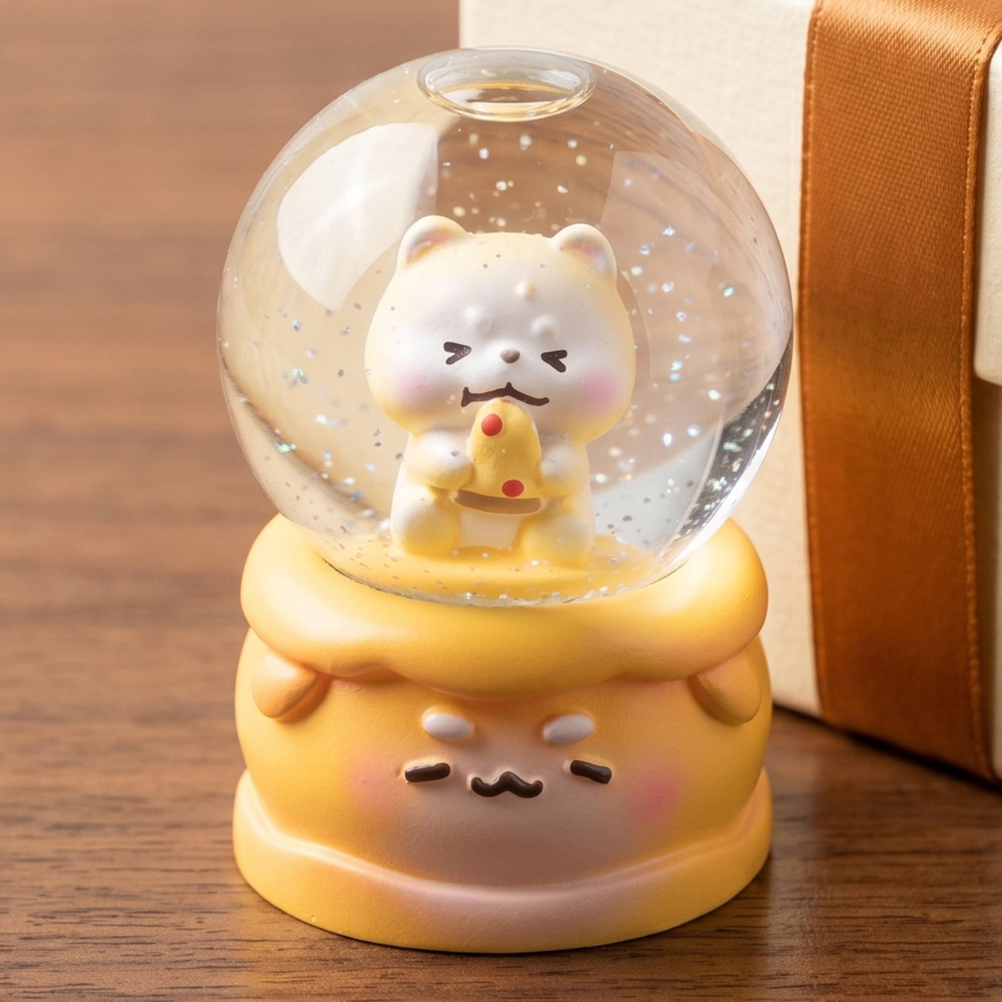 Unique Bargains Cartoon Light Up Crystal Ball Resin Snow Globe LED Sphere Orange Style B
