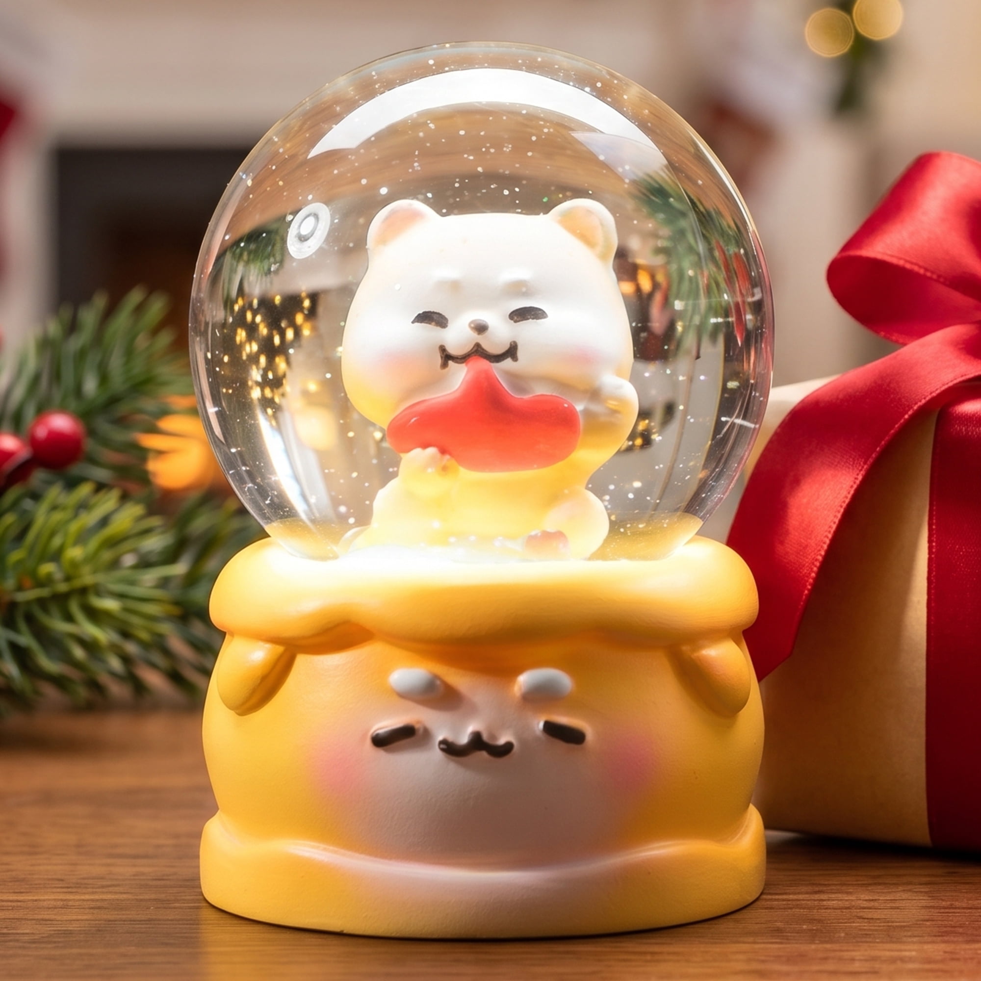 Unique Bargains Cartoon Light Up Crystal Ball Resin Snow Globe LED Sphere Orange Style D
