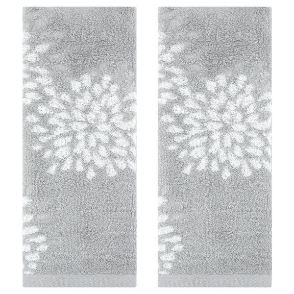 Unique Bargains Cartoon Pattern Cotton Hand Towels for Bathroom Grey 2-Piece
