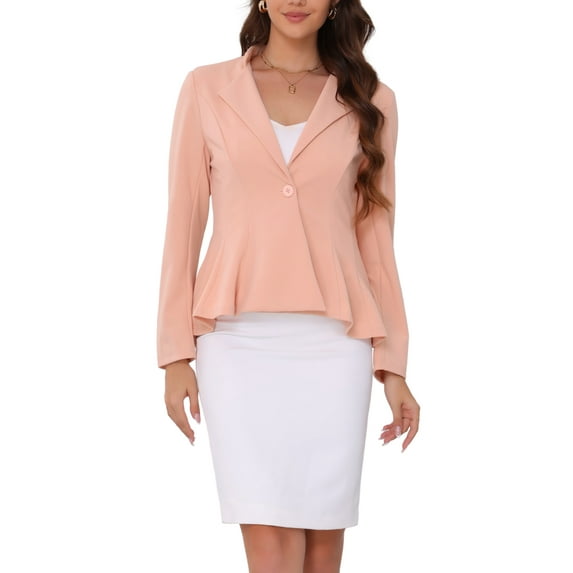 DARING DIVA Women's Casual Work Office Blazer Stand Collar Peplum XS Pink