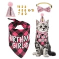 thumbnail image 1 of Unique Bargains Cat Birthday Hat and Bandana Set for Cats Rose Red Pink, 1 of 7