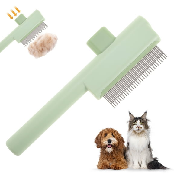 Unique Bargains Cat Comb Pet Hair Removal Brush with Release Button Flea Comb for Pet Self-Cleaning Grooming Brush for Massaging and Removing Shedding Hair Green