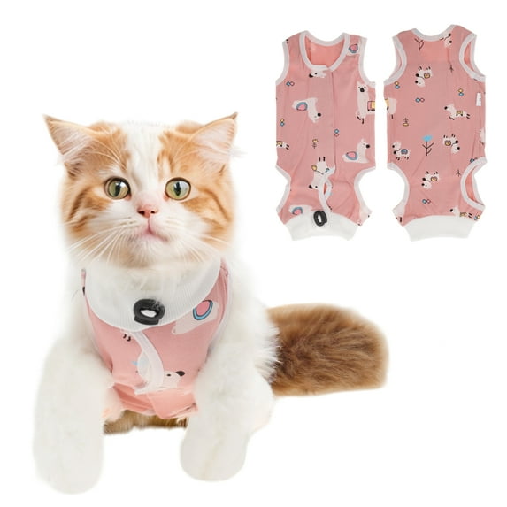 Unique Bargains Cat Recovery Suit Soft Breathable Cat Surgeries Suit Cat Onesie for Cats After Surgeries Prevents Licking Wounds M Pink