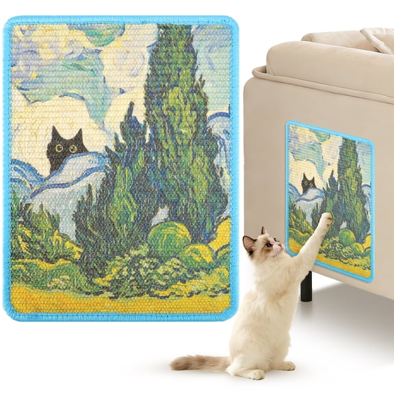 Unique Bargains Cat Scratcher Mat Durable Scratch Pad Cat Wall Scratcher with Sticky Tapes Protects Furniture Green Blue Black 1 Set