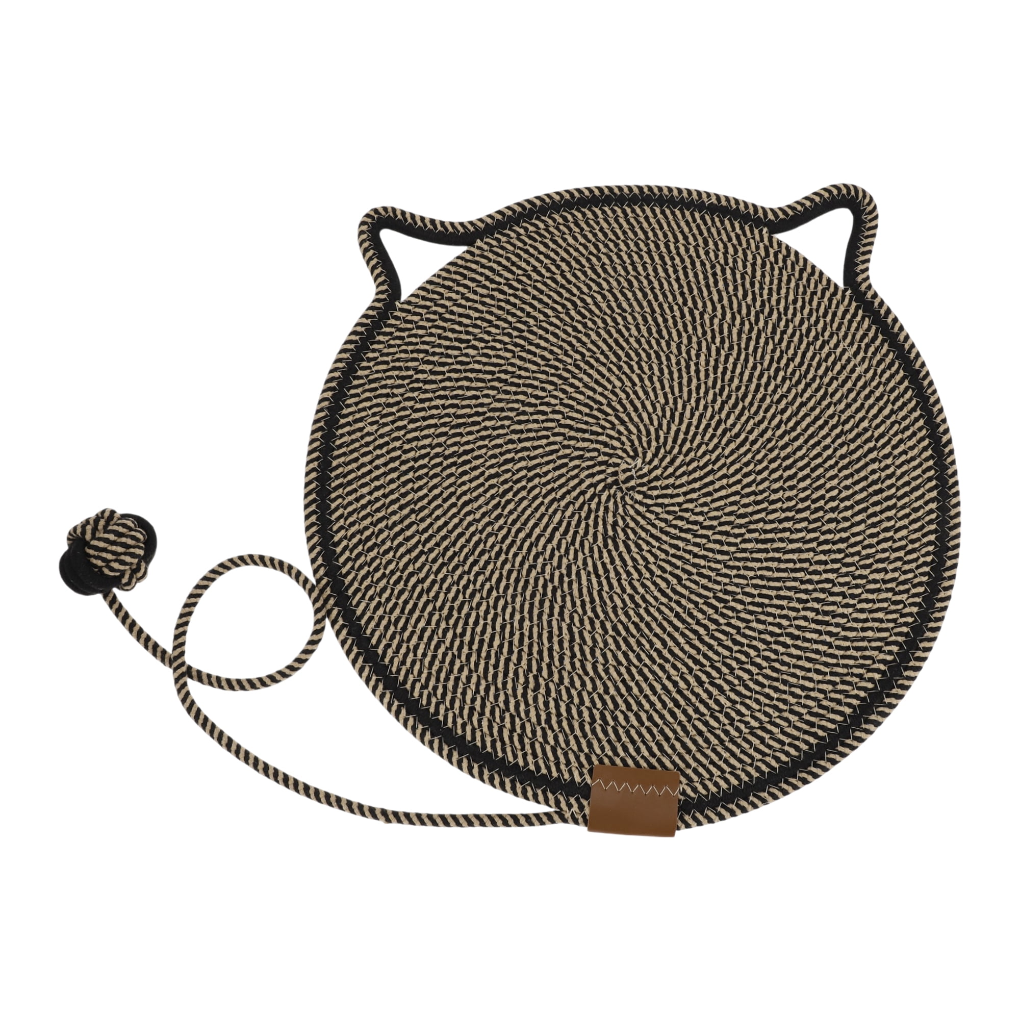 Unique Bargains Cat Scratcher Mat with A Cat Ball Cotton Rope Black [19.69"]