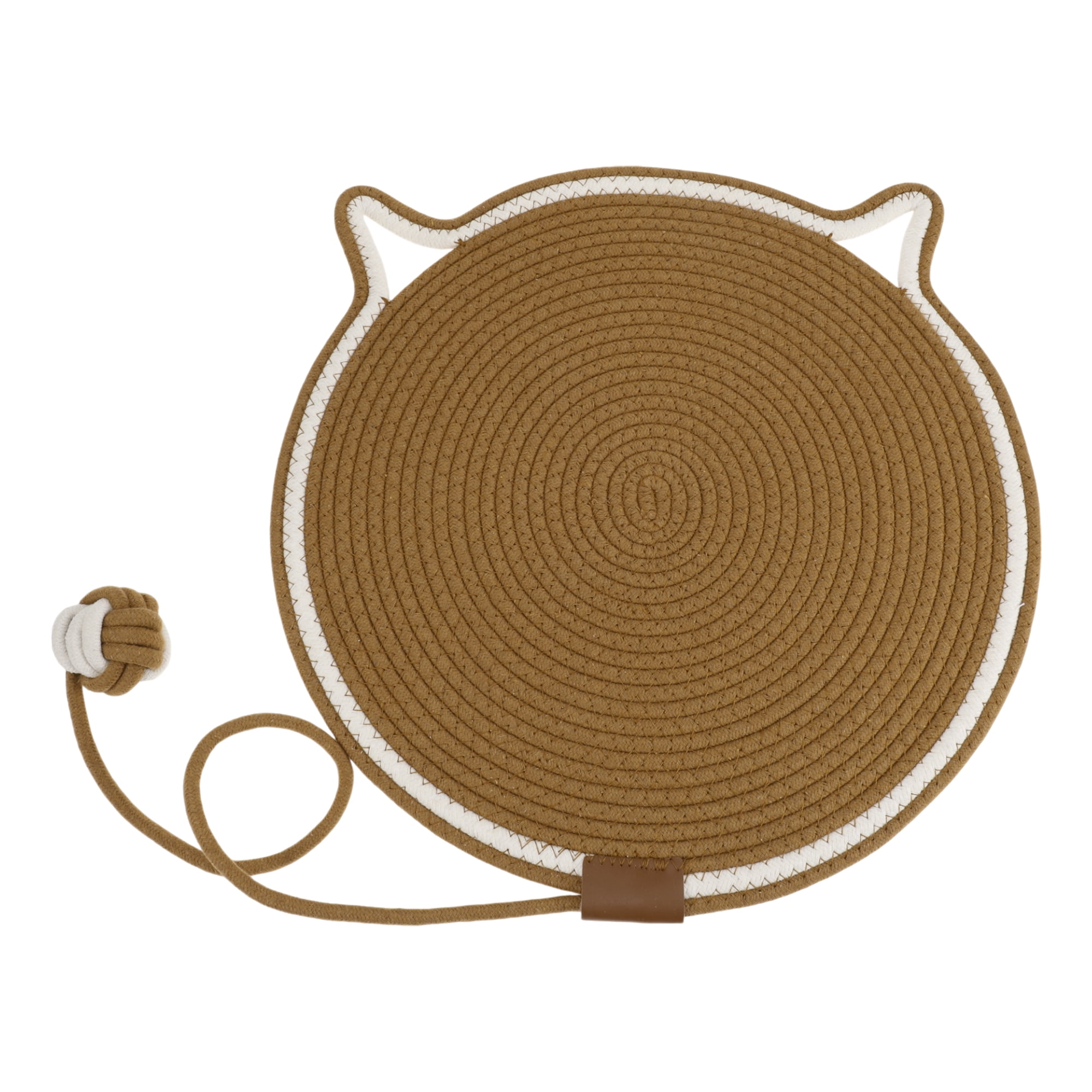 Unique Bargains Cat Scratcher Mat with A Cat Ball Cotton Rope Brown [19.69"]