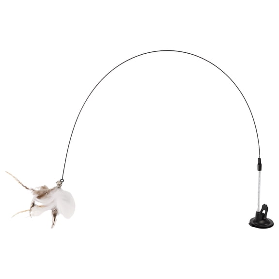 Unique Bargains Cat Teaser with Suction Cup and Bell Fluffy Plume Teasing Sticks White