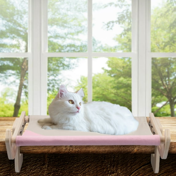 Unique Bargains Cat Window Perch Cat Perch with Sturdy Wood and Stainless Steel Frame Cat Window Hammock Adjustable Cat Window Bed 17.52"x14.17"x6.3" Pink