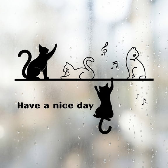 Unique Bargains Cat Window Stickers Static Cling Decals Black 43.3 x 28.0 Inch