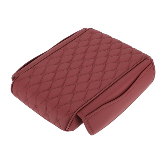 Unique Bargains Center Console Cushion Pad with Storage Pockets 12.2"x7.87" Center Console Cover Armrest Seat Box Cover Faux Leather Wine Red